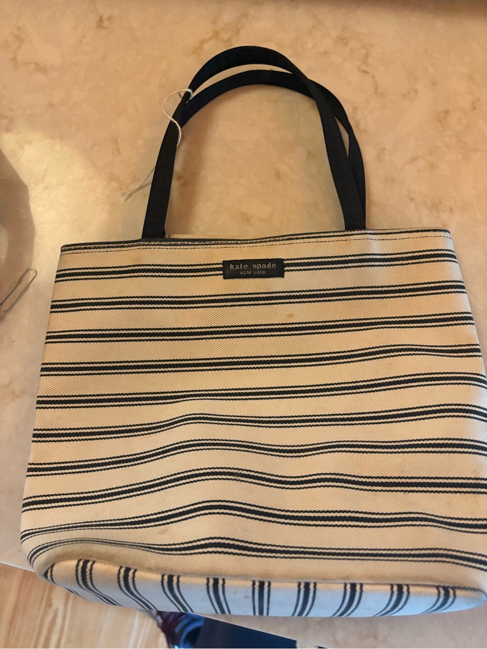 Vintage Kate Spade Women’s Striped Canvas Tote Bag in Cream and Black